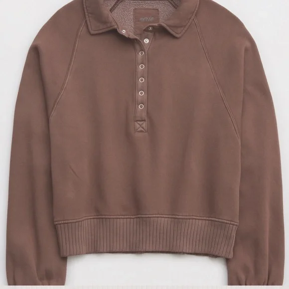 NWT Aerie Quarter Snap Sweatshirt Brown XXL - Picture 3 of 8